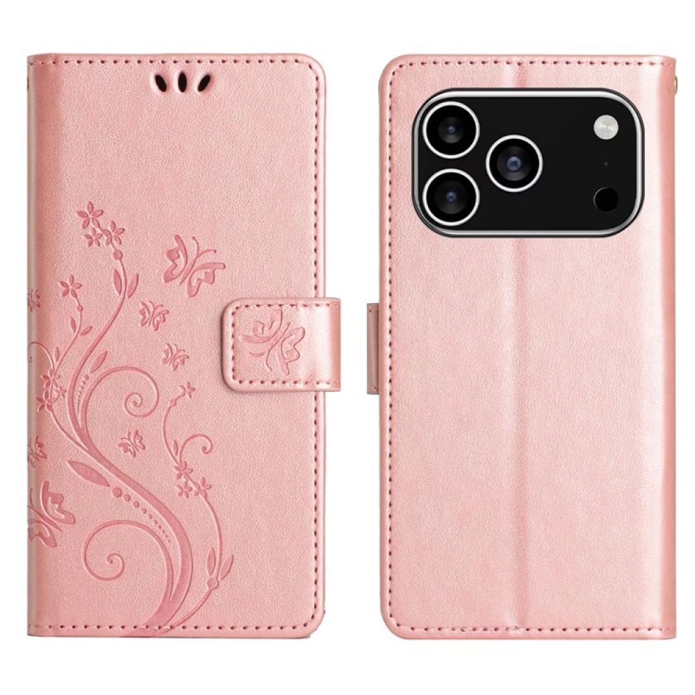 Flowers knížkové pouzdro na iPhone 17 Pro - růžovozlaté