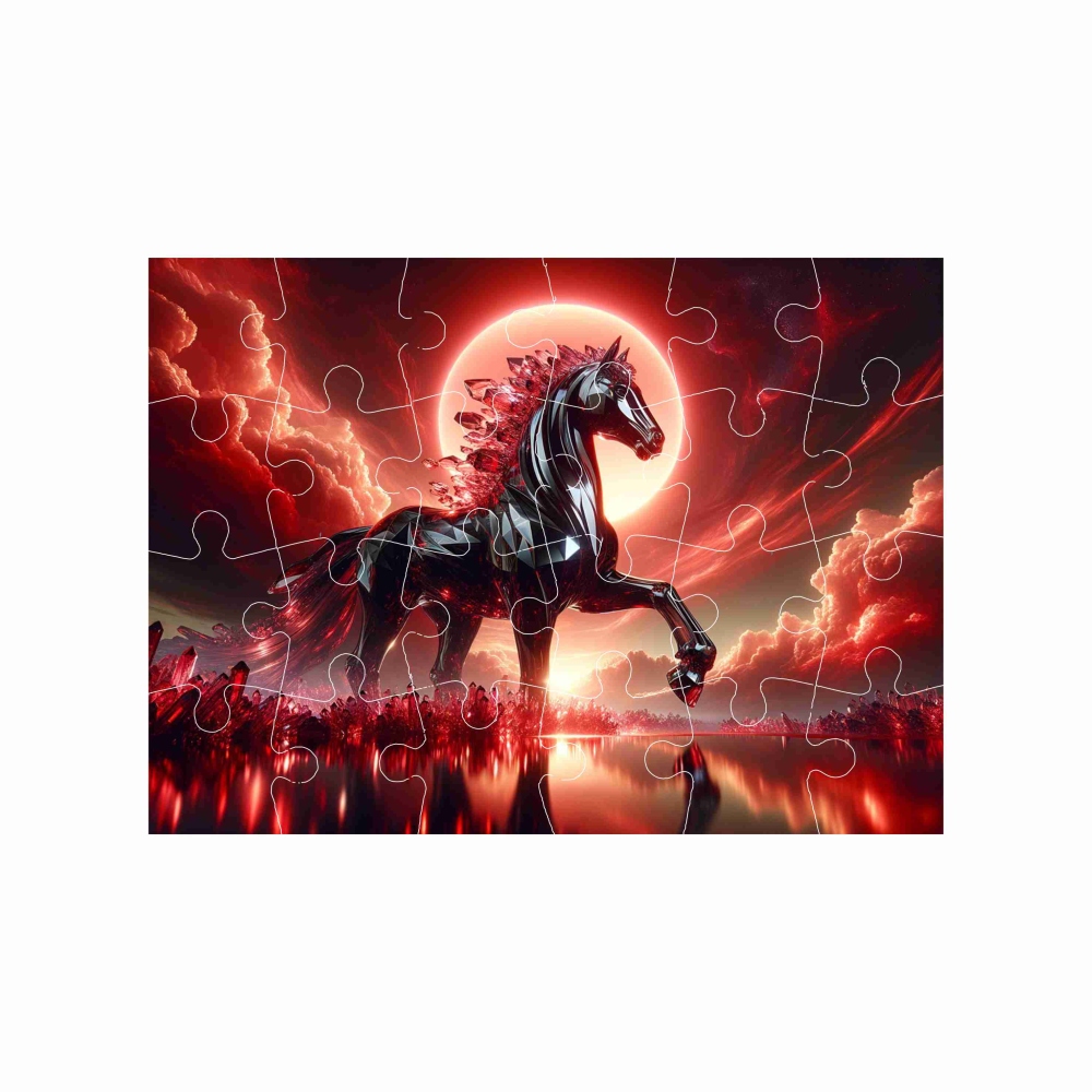 Puzzle 18x13cm (24 dílků) s obrázkem - kůň v rudé krajině