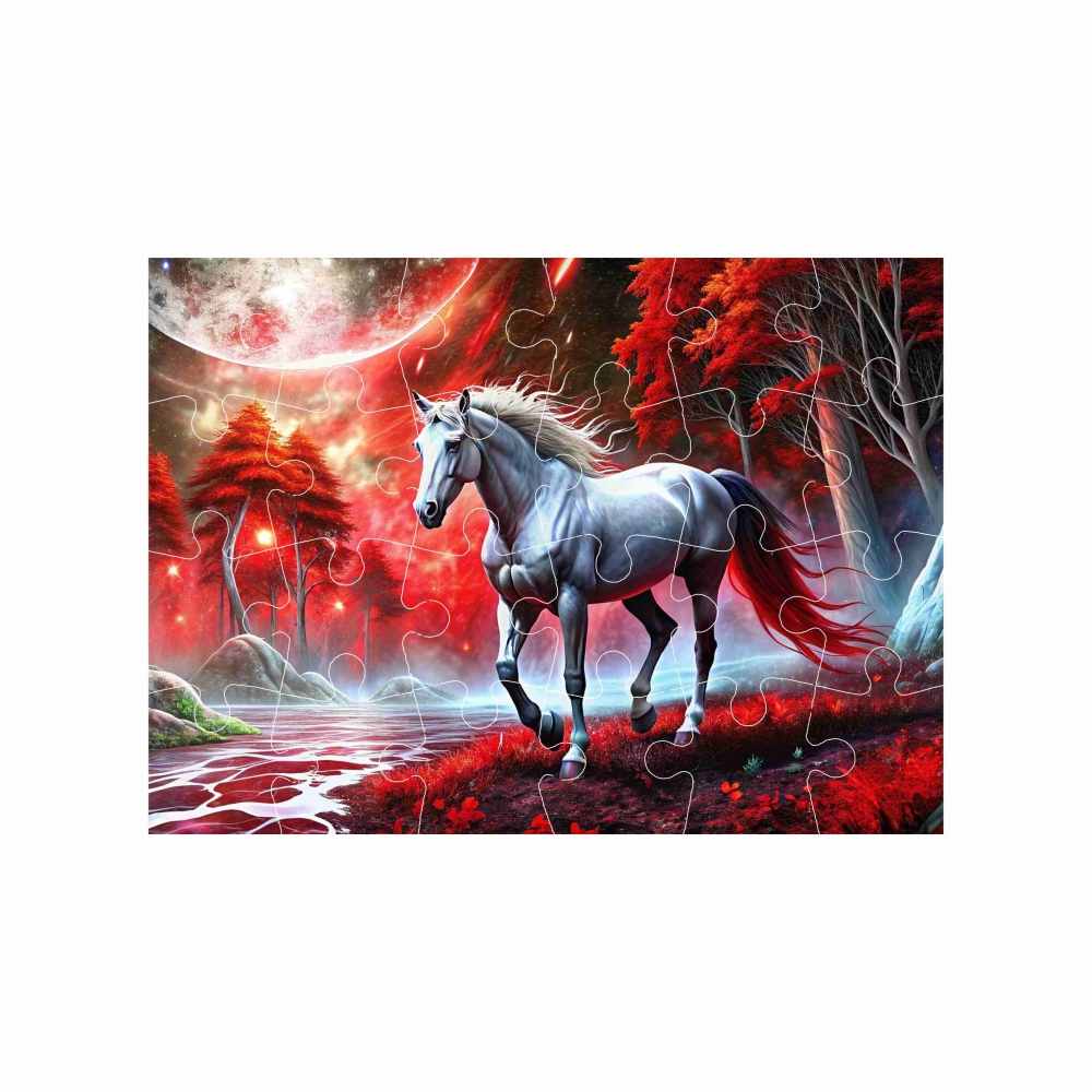 Puzzle 18x13cm (24 dílků) s obrázkem - kůň ve fantasy lese