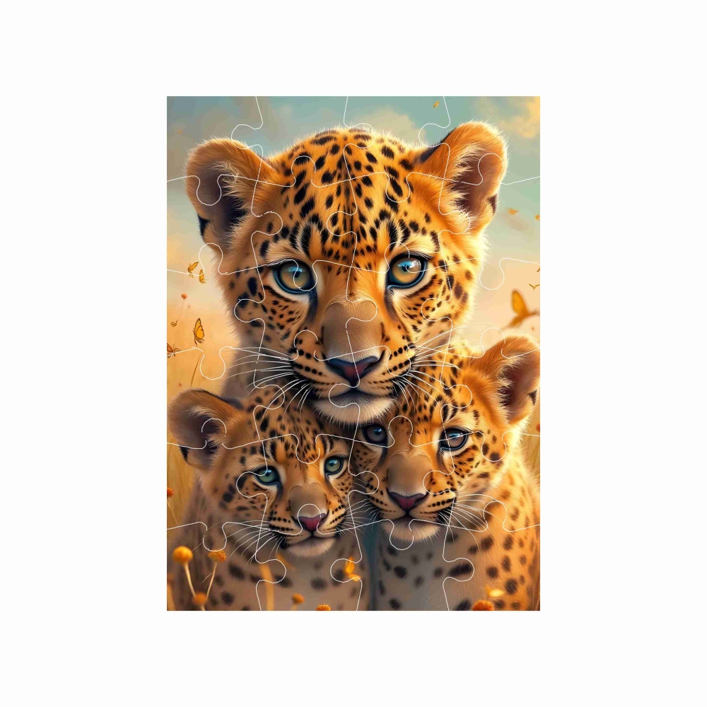 Puzzle 18x13cm (24 dílků) s obrázkem - leopardice s mláďaty
