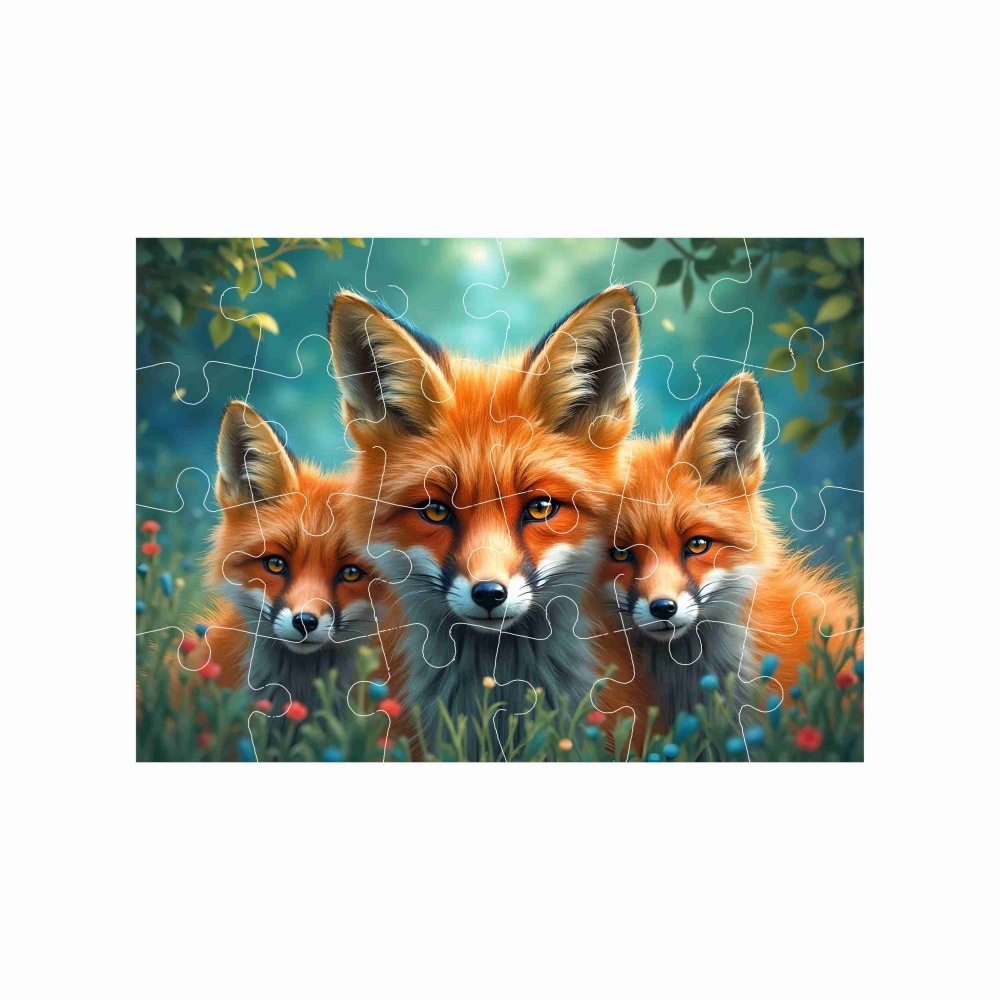 Puzzle 18x13cm (24 dílků) s obrázkem - liška s mláďaty