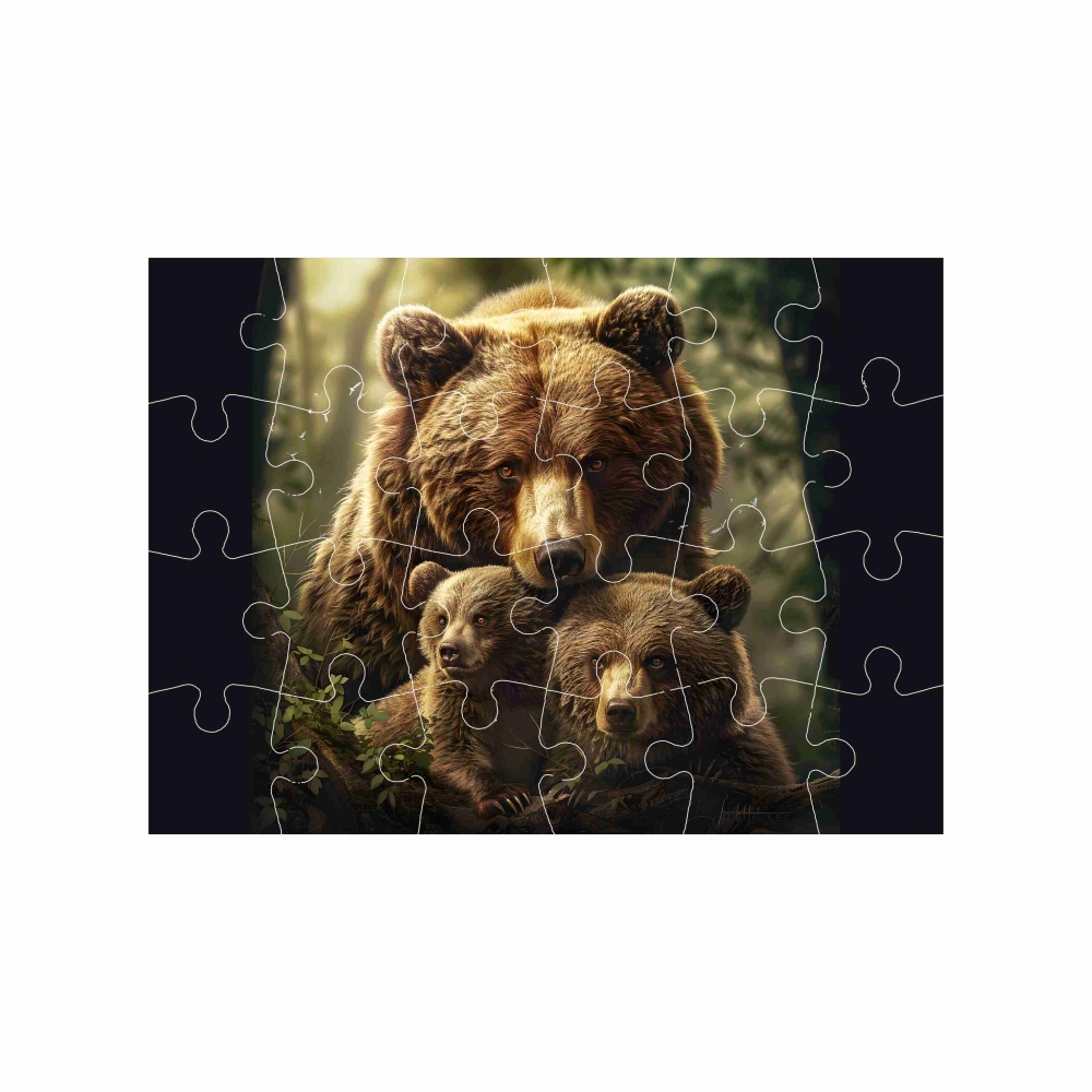Puzzle 18x13cm (24 dílků) s obrázkem - medvědice s mláďaty