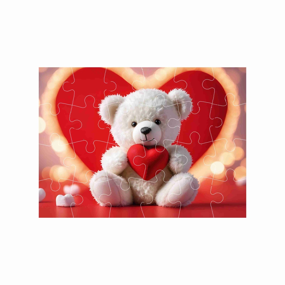 Puzzle 18x13cm (24 dílků) s obrázkem - medvídek se srdíčkem