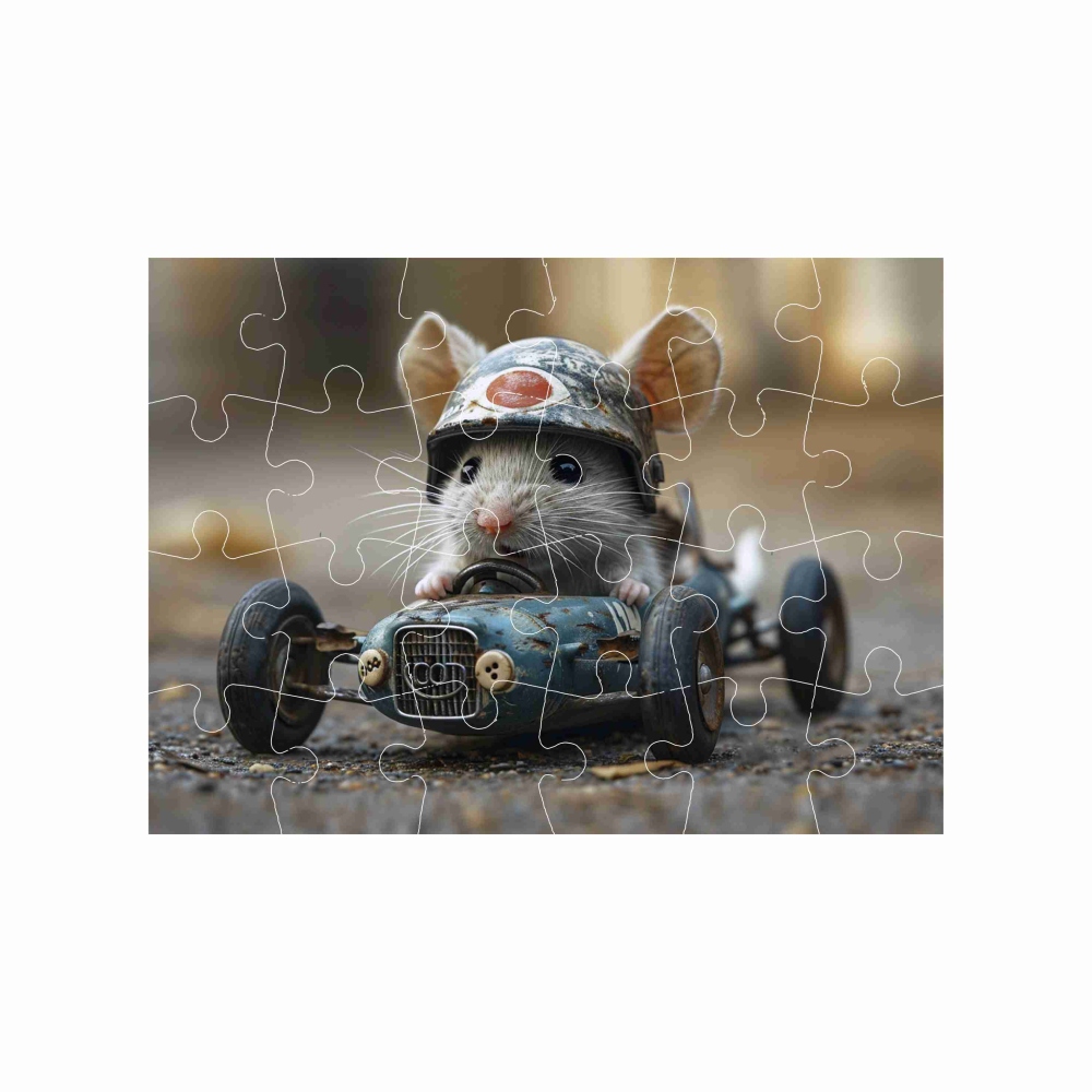 Puzzle 18x13cm (24 dílků) s obrázkem - myška v autě
