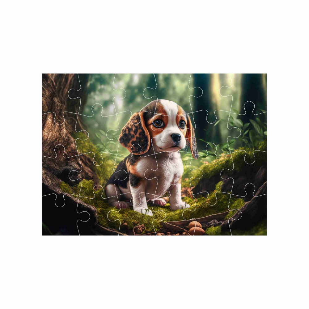Puzzle 18x13cm (24 dílků) s obrázkem - štěně v lese