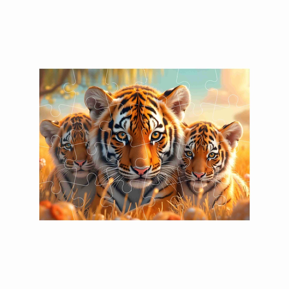 Puzzle 18x13cm (24 dílků) s obrázkem - tygřice s mláďaty