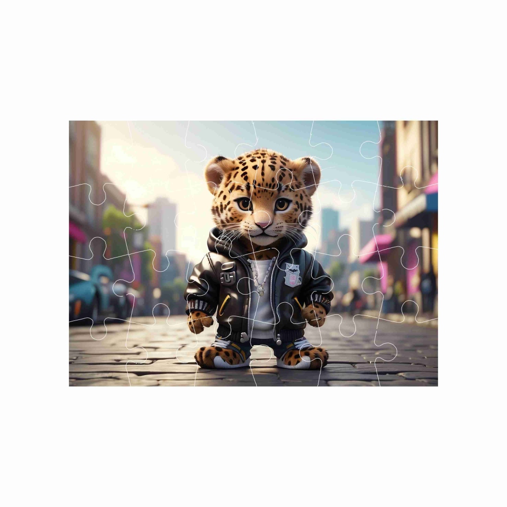 Puzzle 18x13cm (24 dílků) s obrázkem - tygřík v bundě