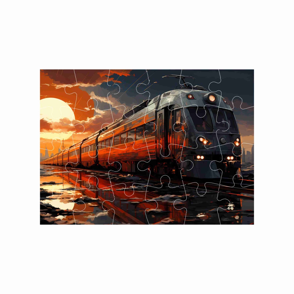 Puzzle 18x13cm (24 dílků) s obrázkem - vlak při západu slunce