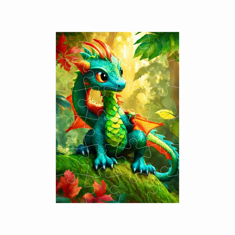 Puzzle 18x13cm (24 dílků) s obrázkem - zelený dráček