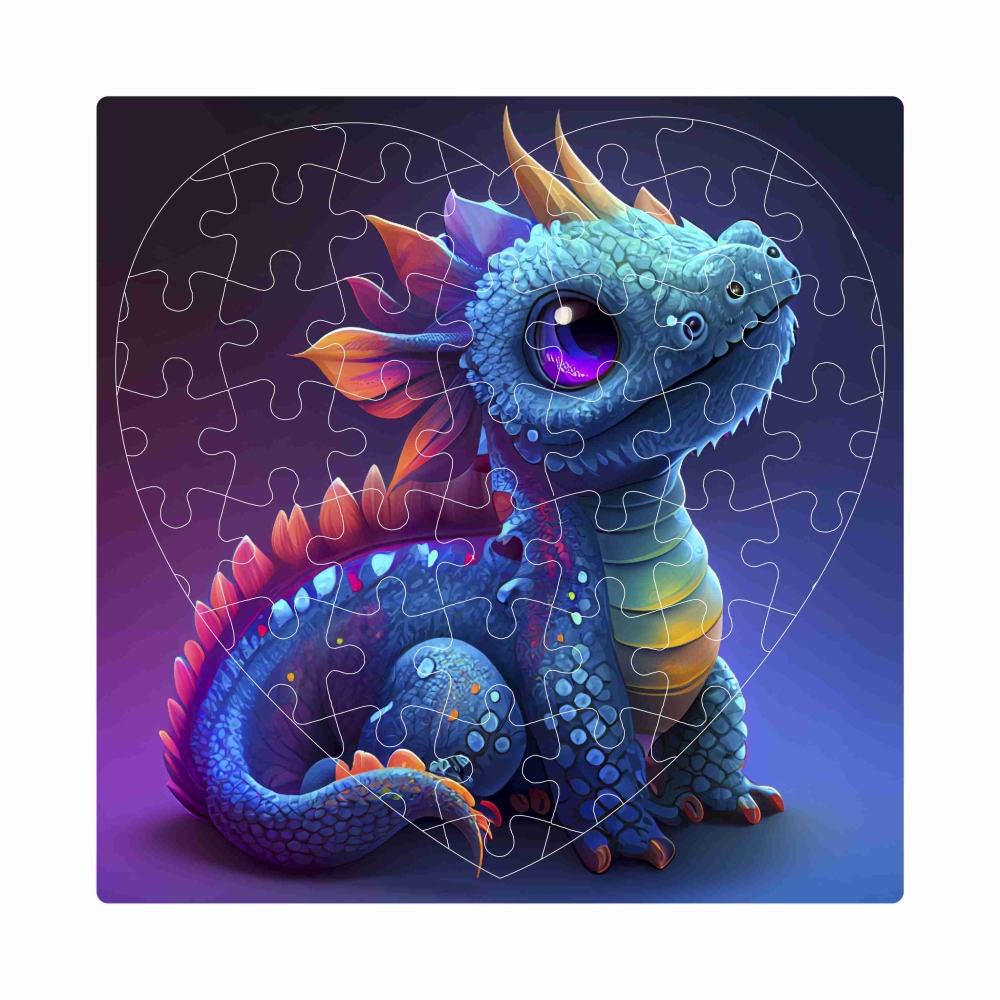 Puzzle 19x18cm ve tvaru srdce (76 dílků) s obrázkem - barevný dráček