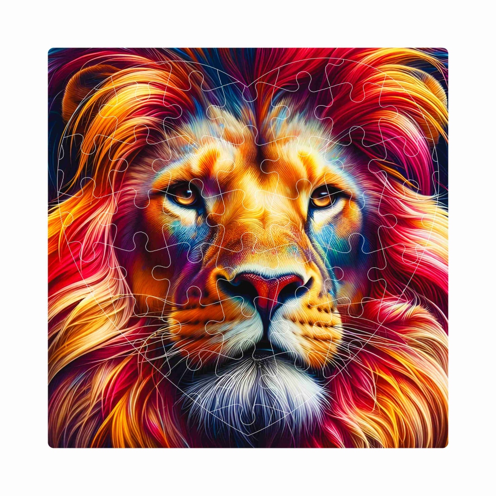 Puzzle 19x18cm ve tvaru srdce (76 dílků) s obrázkem - barevný lev