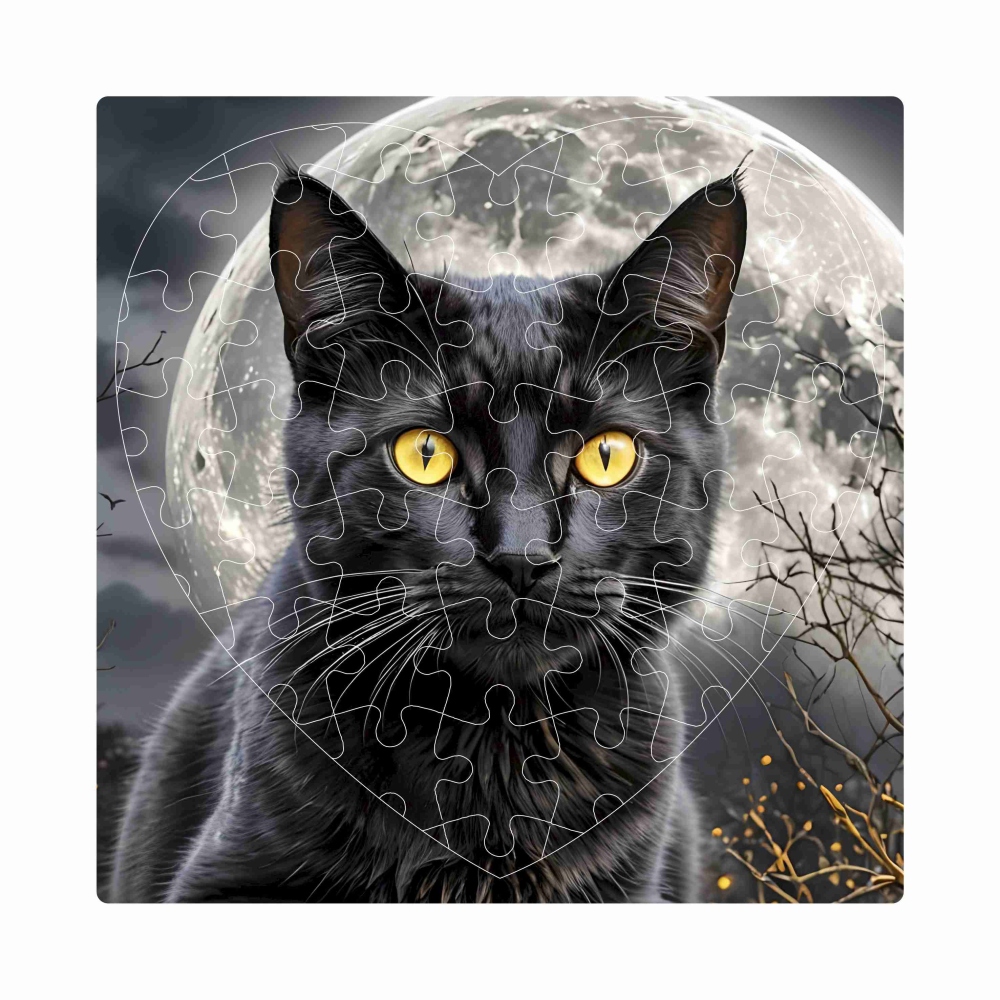 Puzzle 19x18cm ve tvaru srdce (76 dílků) s obrázkem - černá kočka