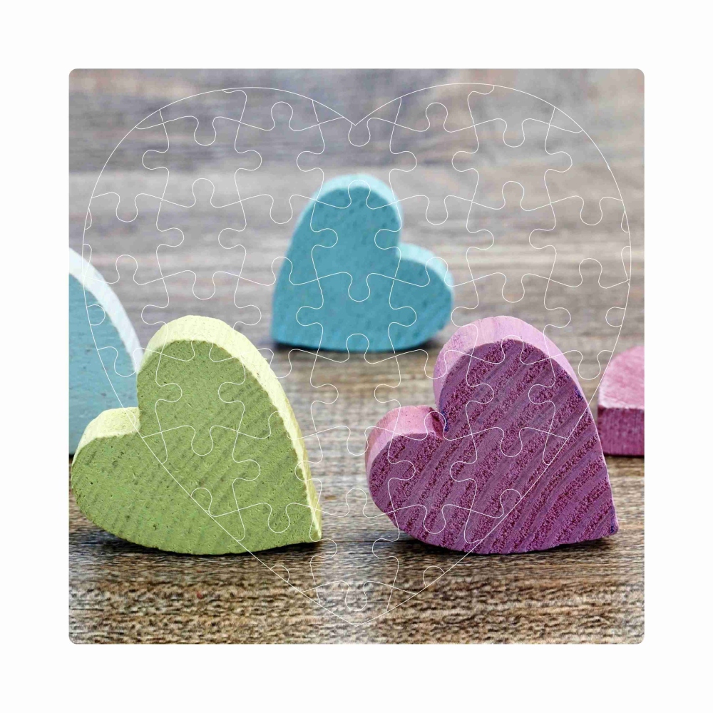 Puzzle 19x18cm ve tvaru srdce (76 dílků) s obrázkem - dřevěná srdíčka