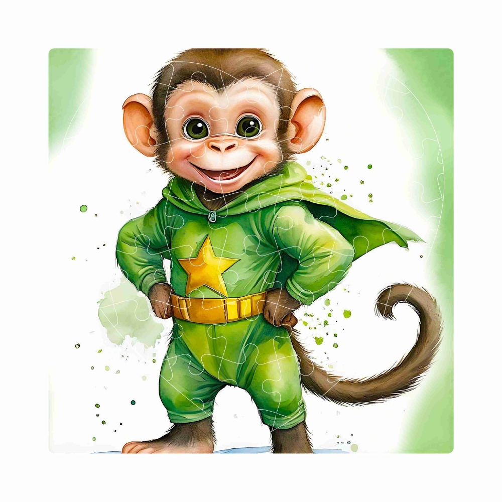 Puzzle 19x18cm ve tvaru srdce (76 dílků) s obrázkem - kreslená opička