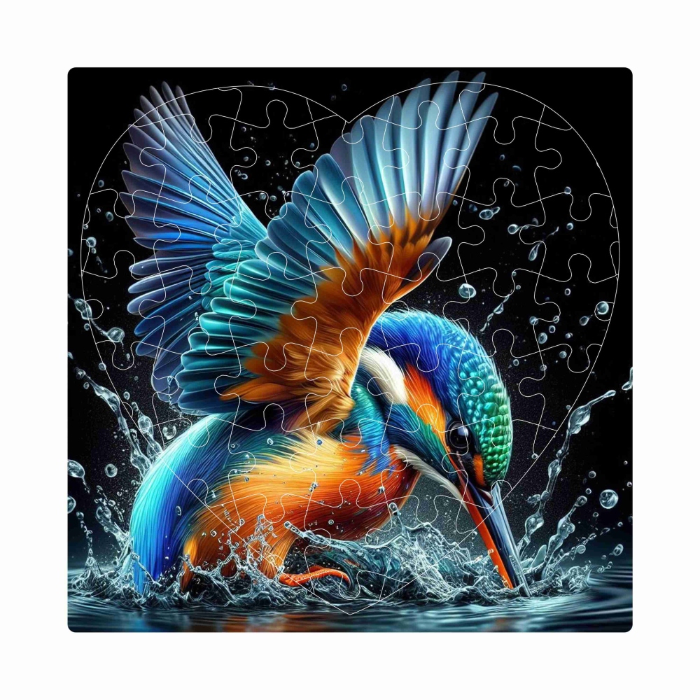 Puzzle 19x18cm ve tvaru srdce (76 dílků) s obrázkem - ledňáček