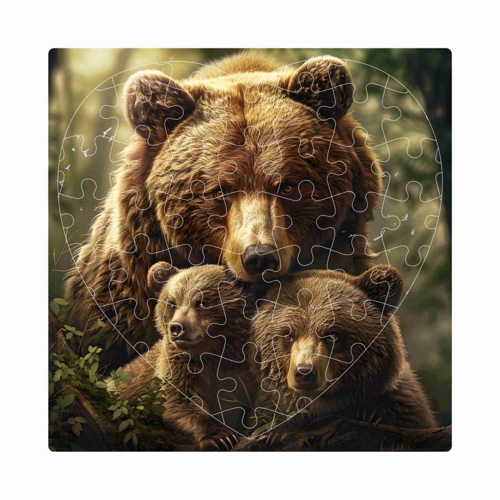 Puzzle 19x18cm ve tvaru srdce (76 dílků) s obrázkem - medvědice s mláďaty