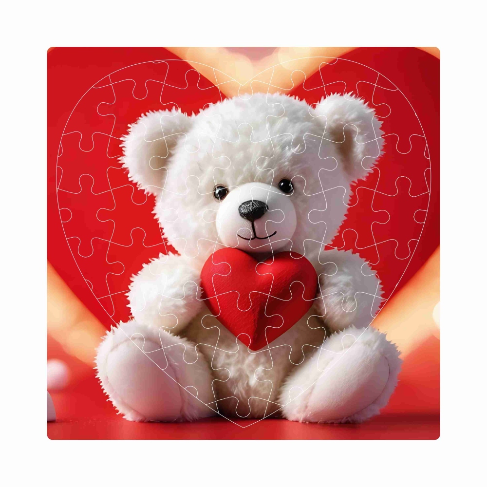 Puzzle 19x18cm ve tvaru srdce (76 dílků) s obrázkem - medvídek se srdíčkem