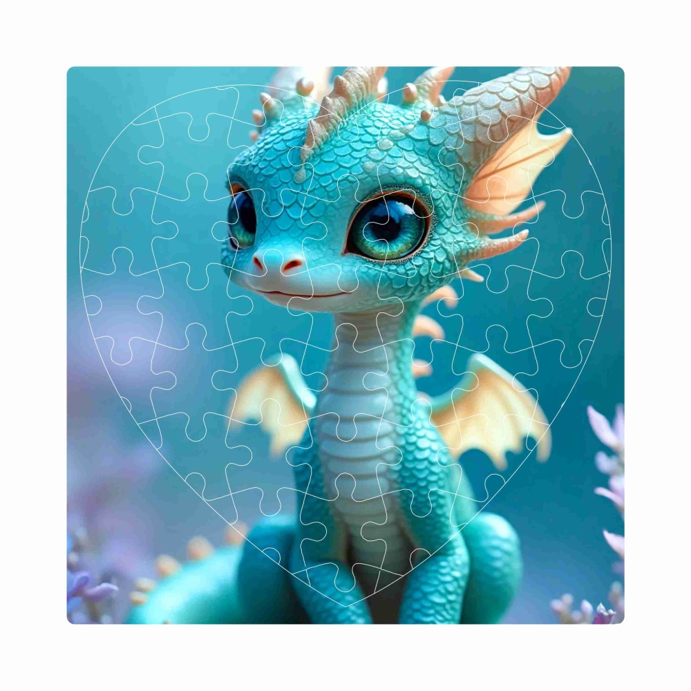 Puzzle 19x18cm ve tvaru srdce (76 dílků) s obrázkem - modrý dráček