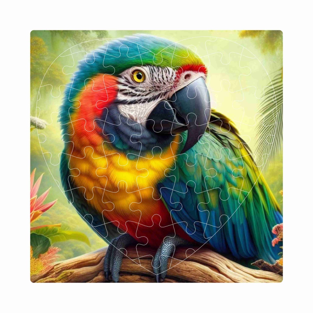 Puzzle 19x18cm ve tvaru srdce (76 dílků) s obrázkem - papoušek