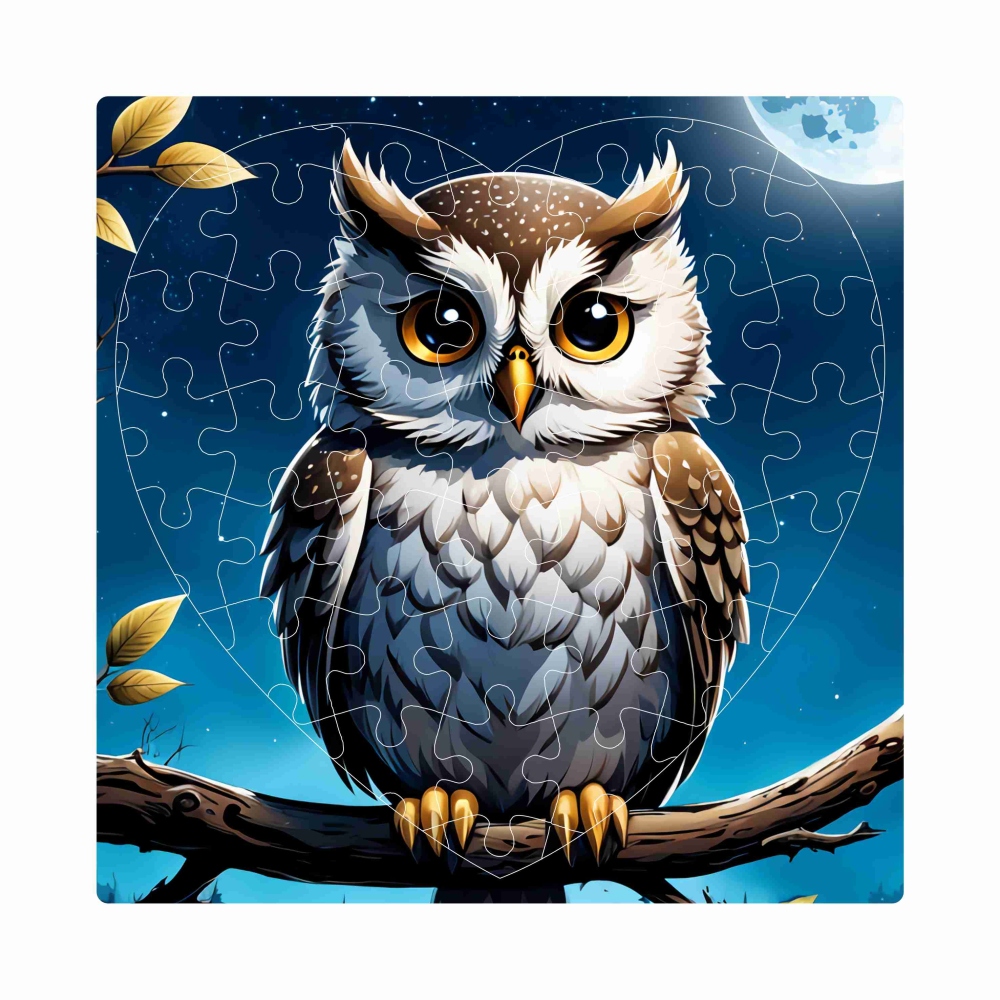 Puzzle 19x18cm ve tvaru srdce (76 dílků) s obrázkem - sova