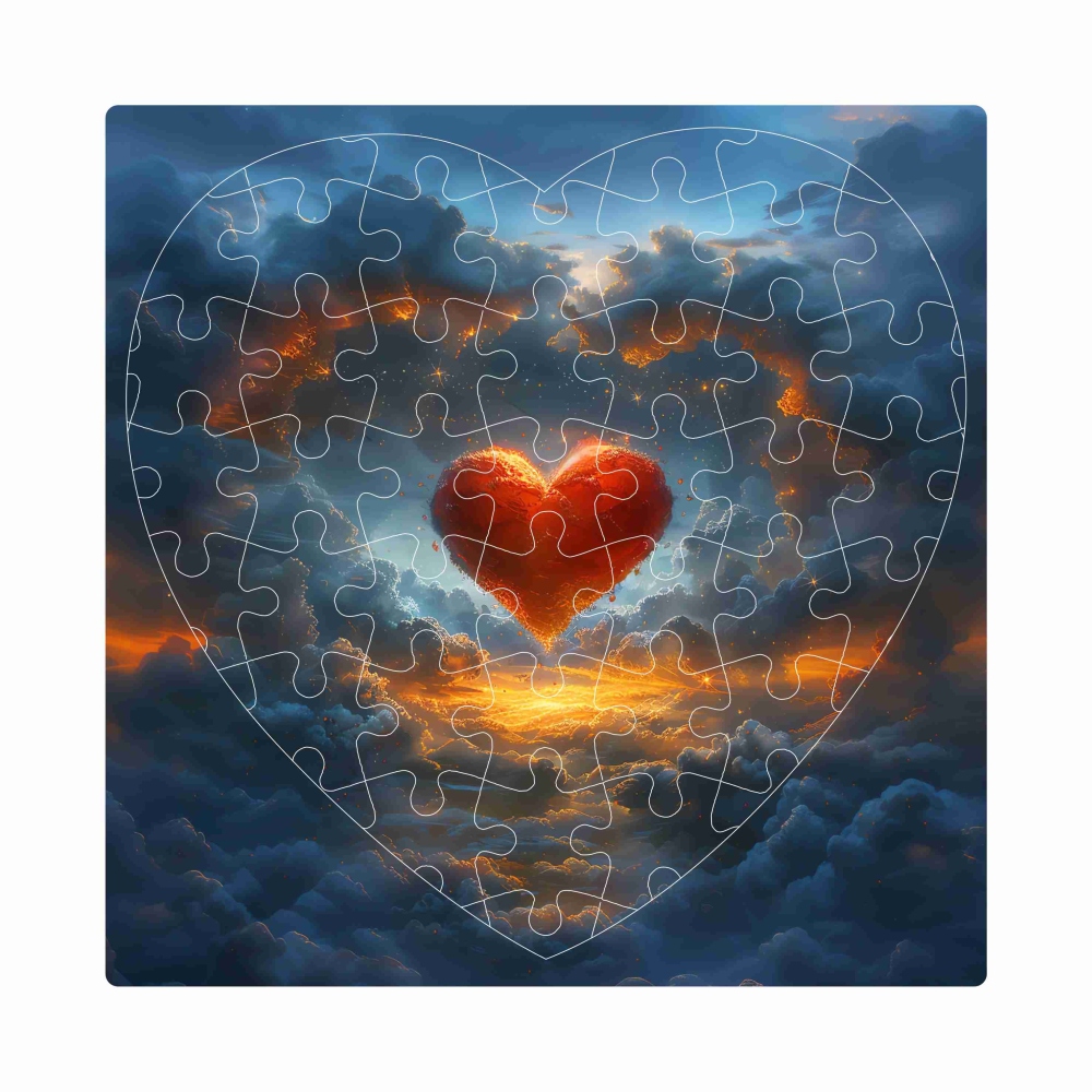 Puzzle 19x18cm ve tvaru srdce (76 dílků) s obrázkem - srdce a mraky