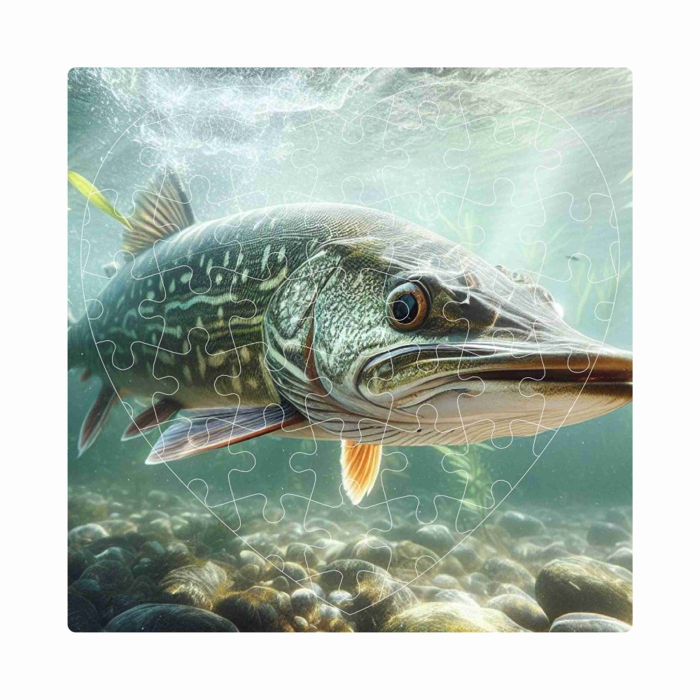 Puzzle 19x18cm ve tvaru srdce (76 dílků) s obrázkem - štika