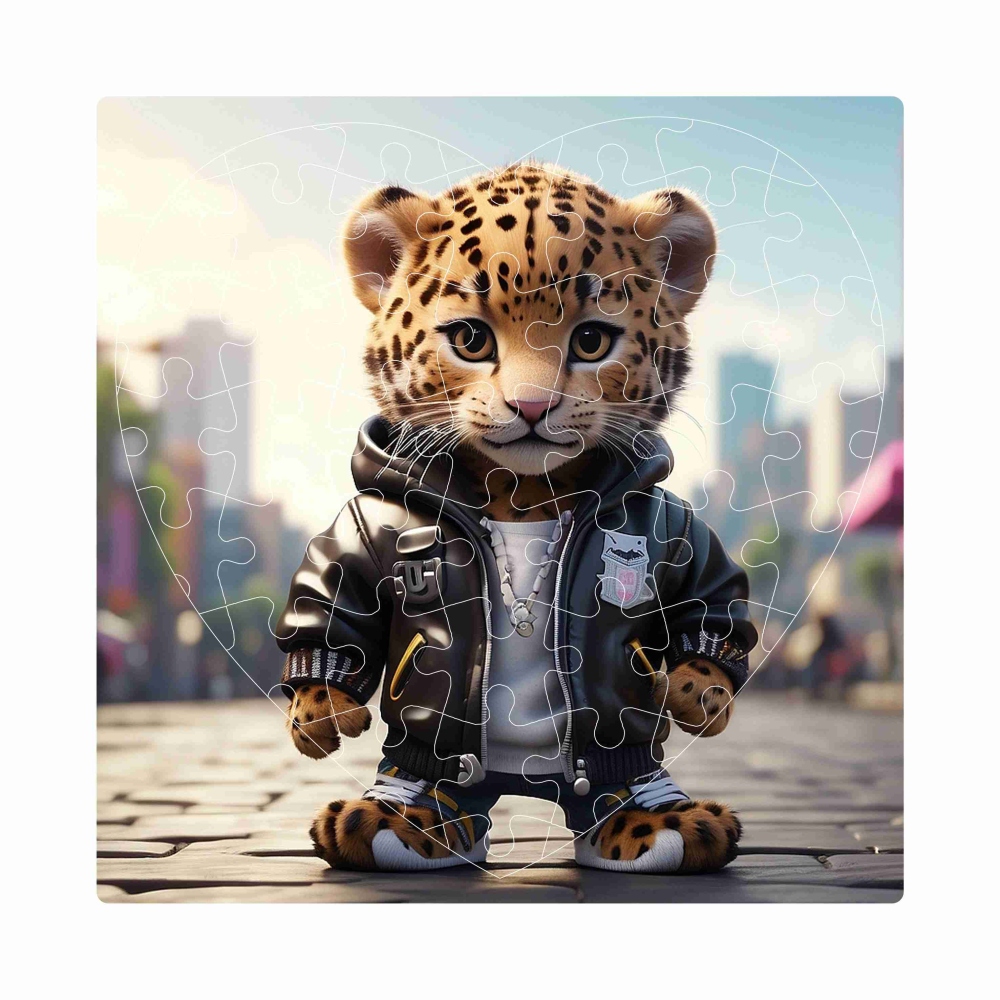 Puzzle 19x18cm ve tvaru srdce (76 dílků) s obrázkem - tygřík v bundě