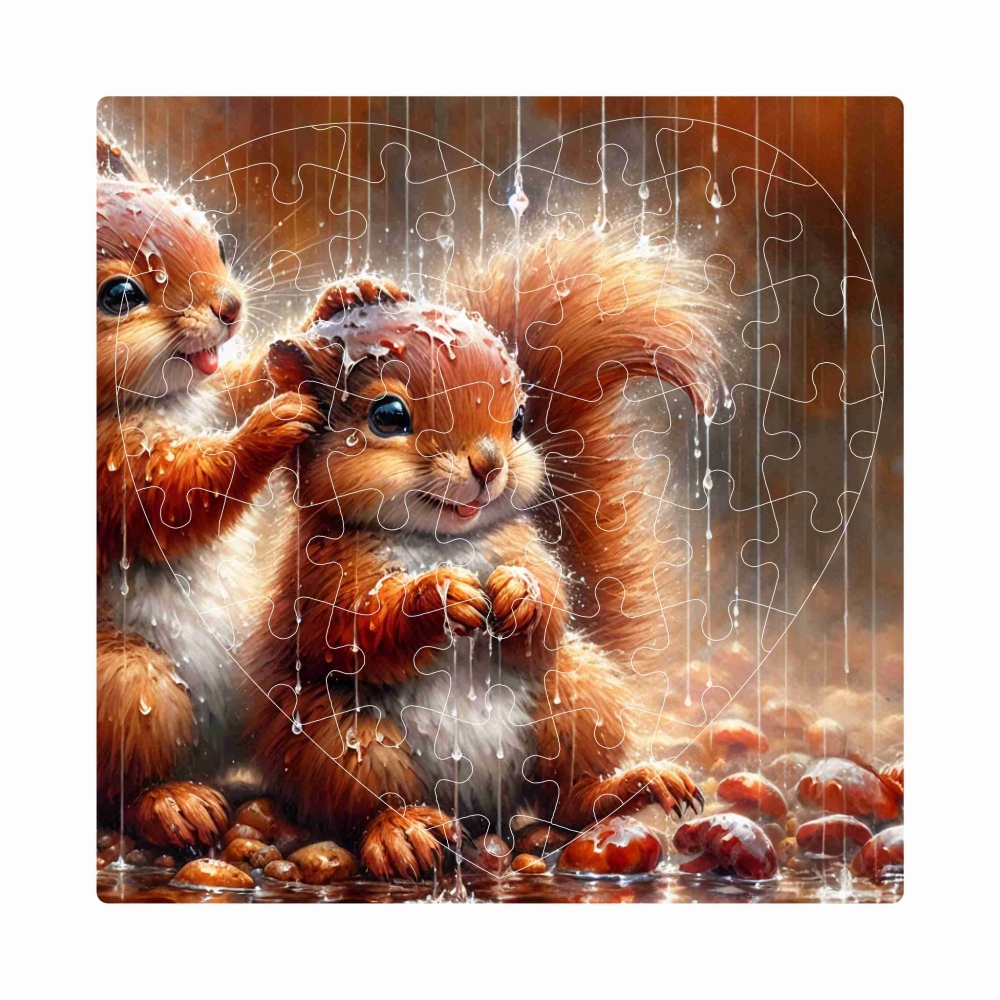 Puzzle 19x18cm ve tvaru srdce (76 dílků) s obrázkem - veverky