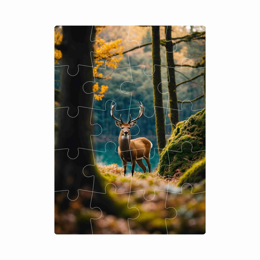 Puzzle 20x15cm (20 dílků) s obrázkem - jelen v lese