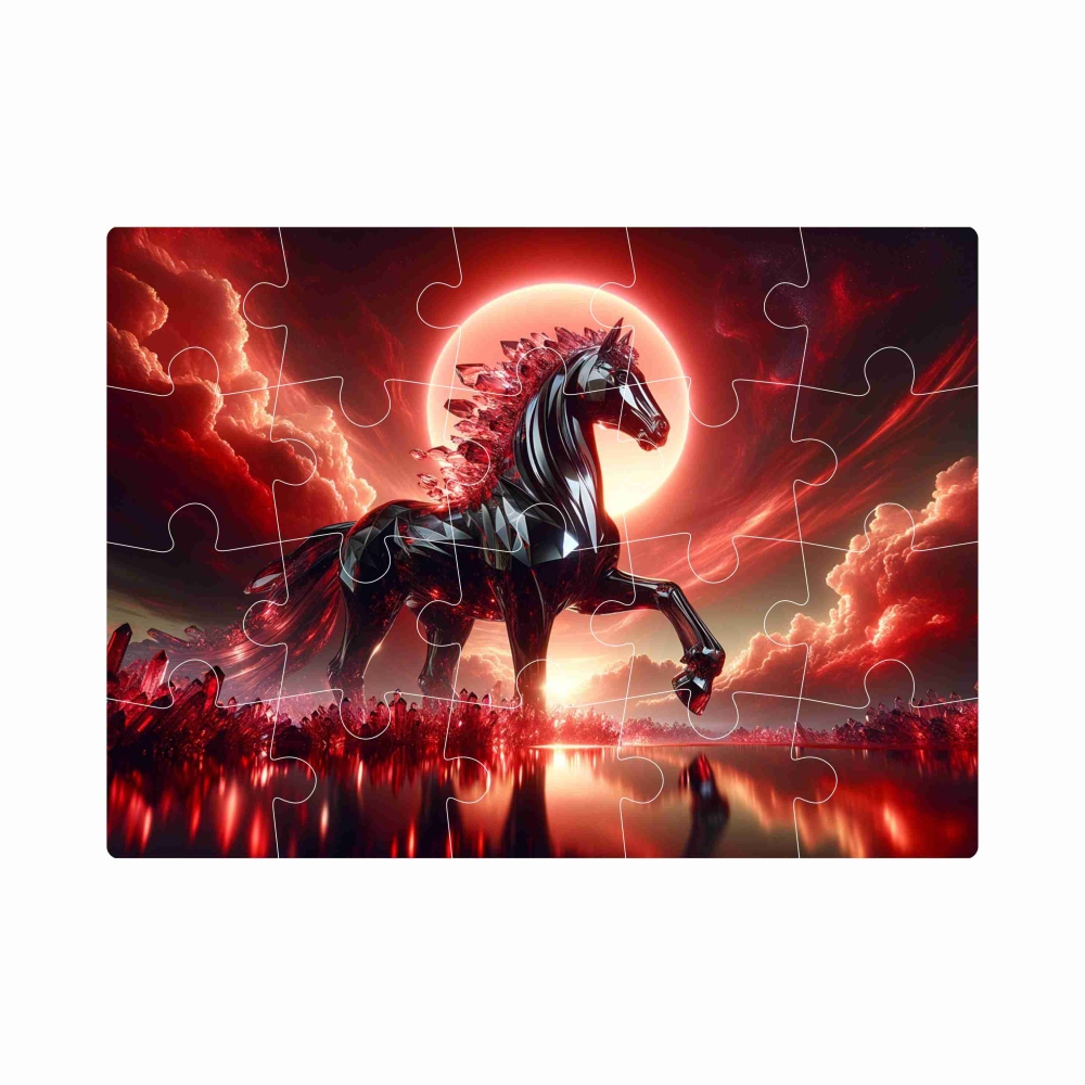 Puzzle 20x15cm (20 dílků) s obrázkem - kůň v rudé krajině