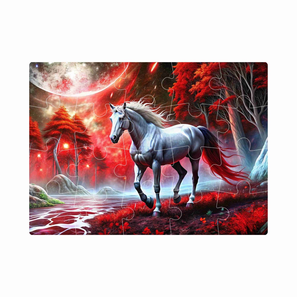 Puzzle 20x15cm (20 dílků) s obrázkem - kůň ve fantasy lese