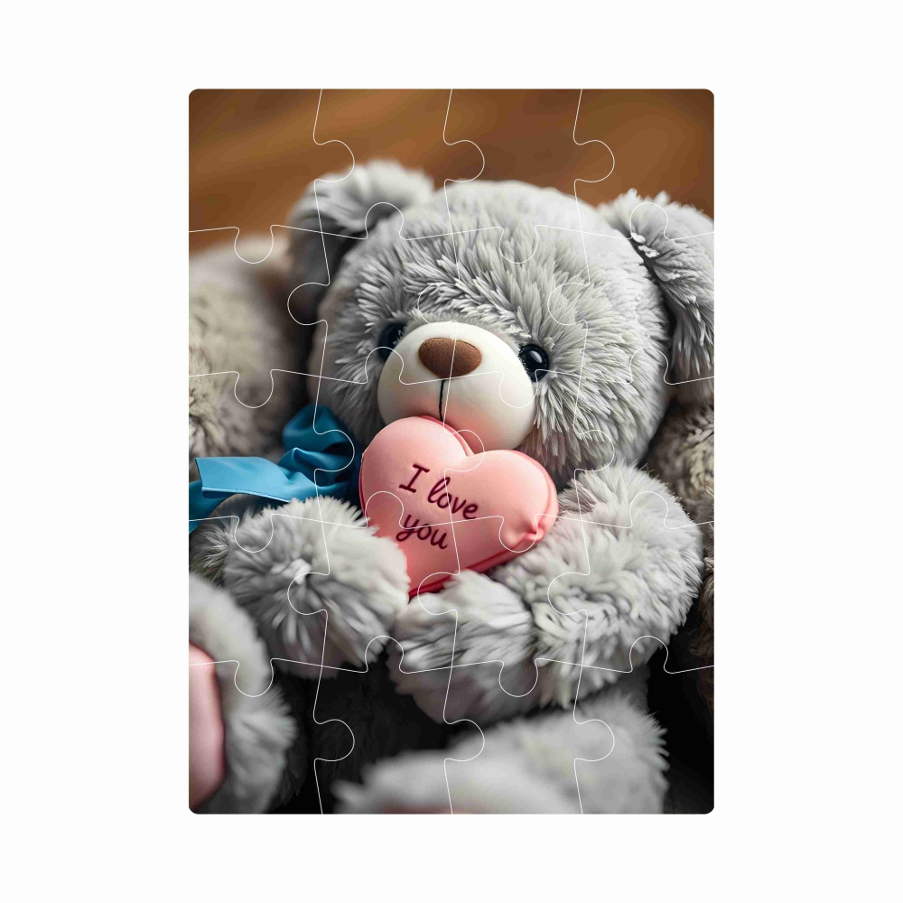 Puzzle 20x15cm (20 dílků) s obrázkem - medvídek se srdíčkem 1