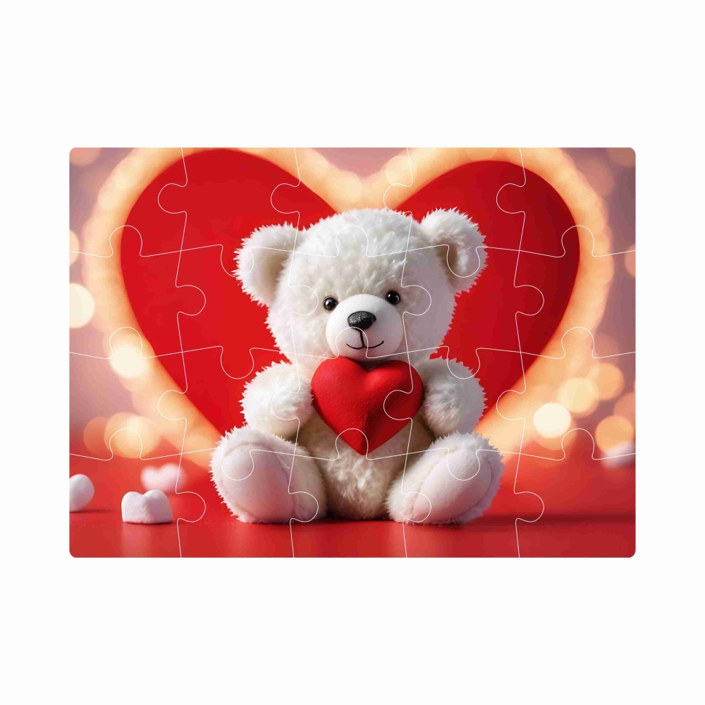 Puzzle 20x15cm (20 dílků) s obrázkem - medvídek se srdíčkem