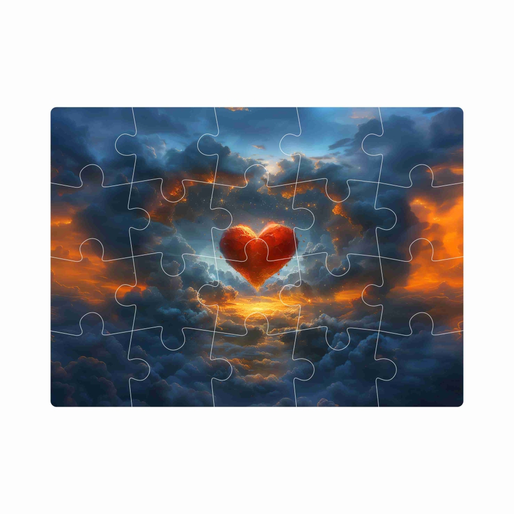Puzzle 20x15cm (20 dílků) s obrázkem - srdce a mraky