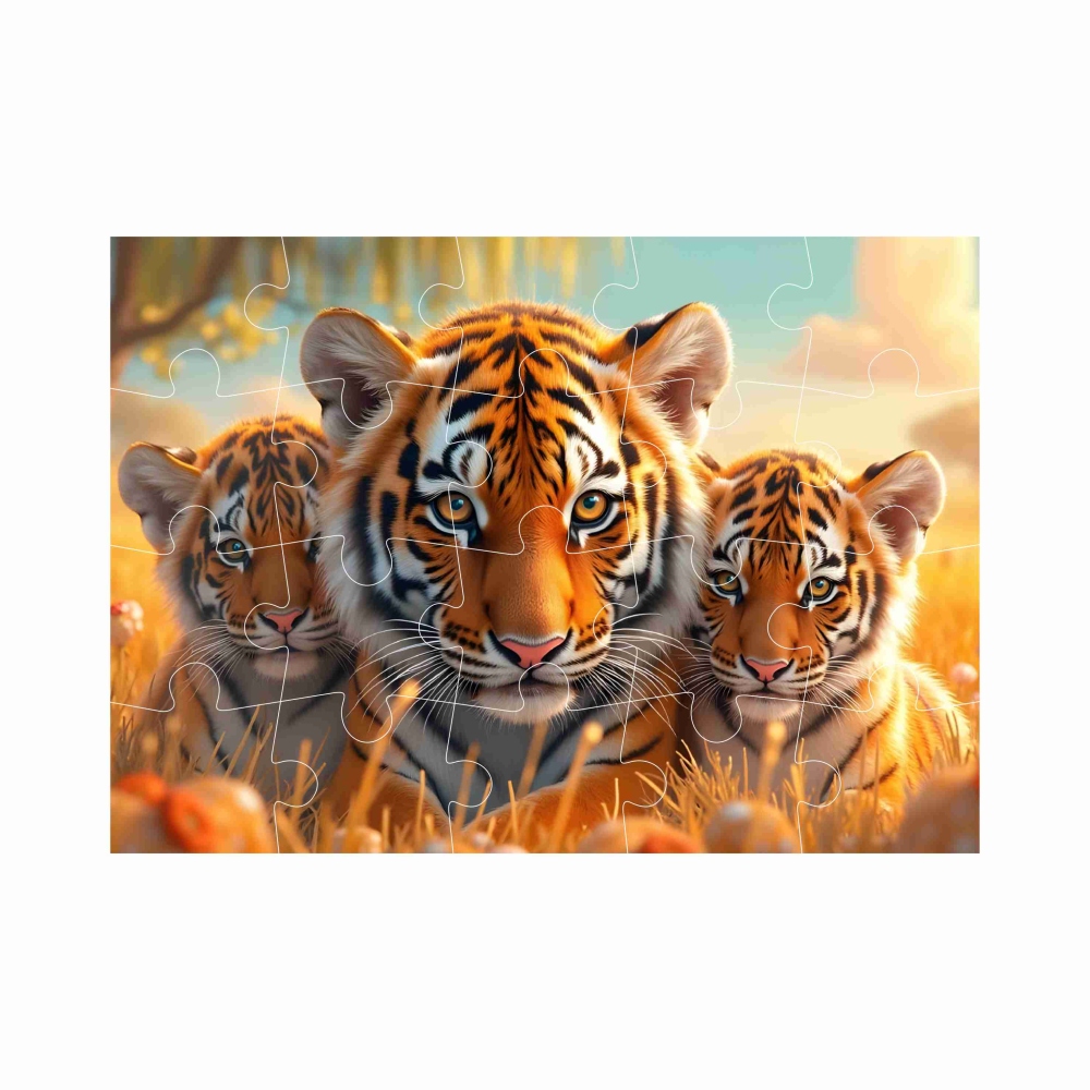 Puzzle 20x15cm (20 dílků) s obrázkem - tygřice s mláďaty
