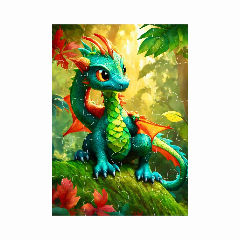 Puzzle 20x15cm (20 dílků) s obrázkem - zelený dráček