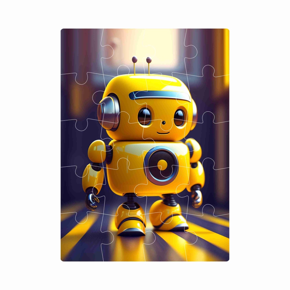 Puzzle 20x15cm (20 dílků) s obrázkem - žlutý robot