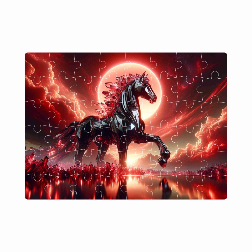 Puzzle 20x15cm (40 dílků) s obrázkem - kůň v rudé krajině