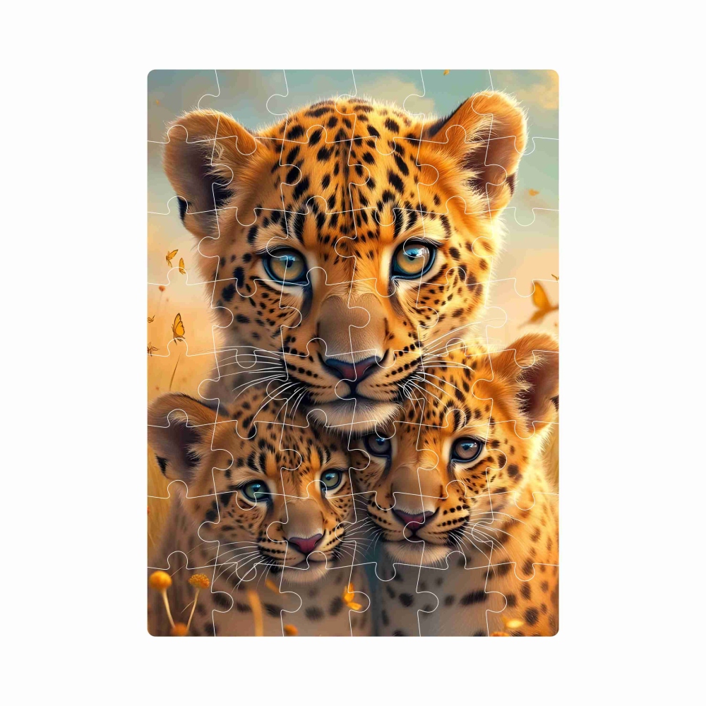 Puzzle 20x15cm (40 dílků) s obrázkem - leopardice s mláďaty