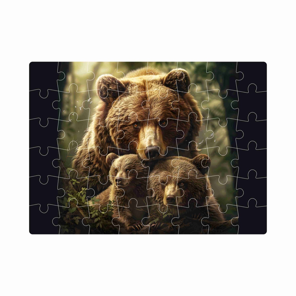 Puzzle 20x15cm (40 dílků) s obrázkem - medvědice s mláďaty