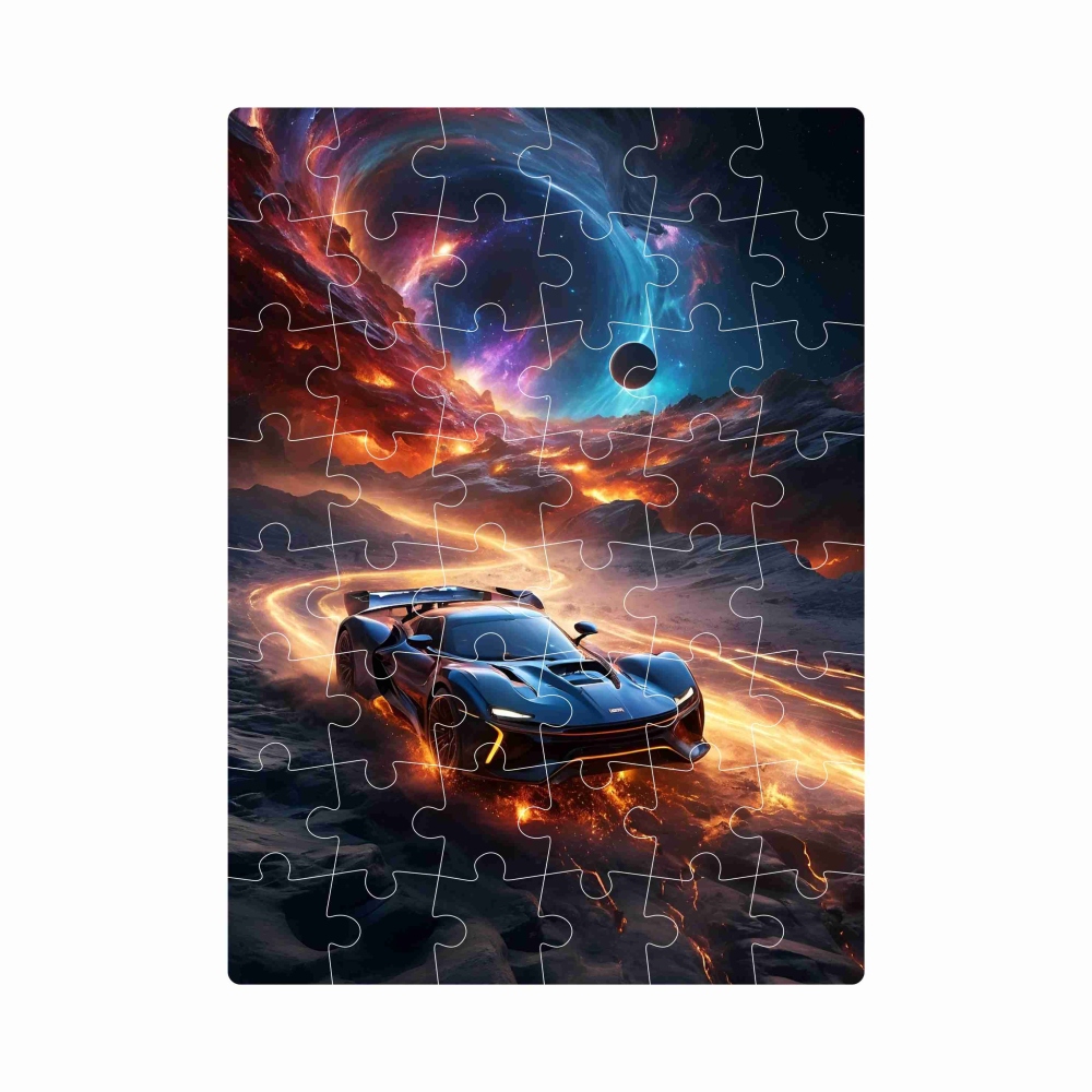 Puzzle 20x15cm (40 dílků) s obrázkem - sportovní vůz v galaxii