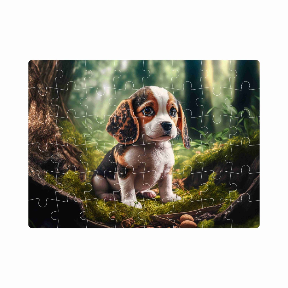 Puzzle 20x15cm (40 dílků) s obrázkem - štěně v lese