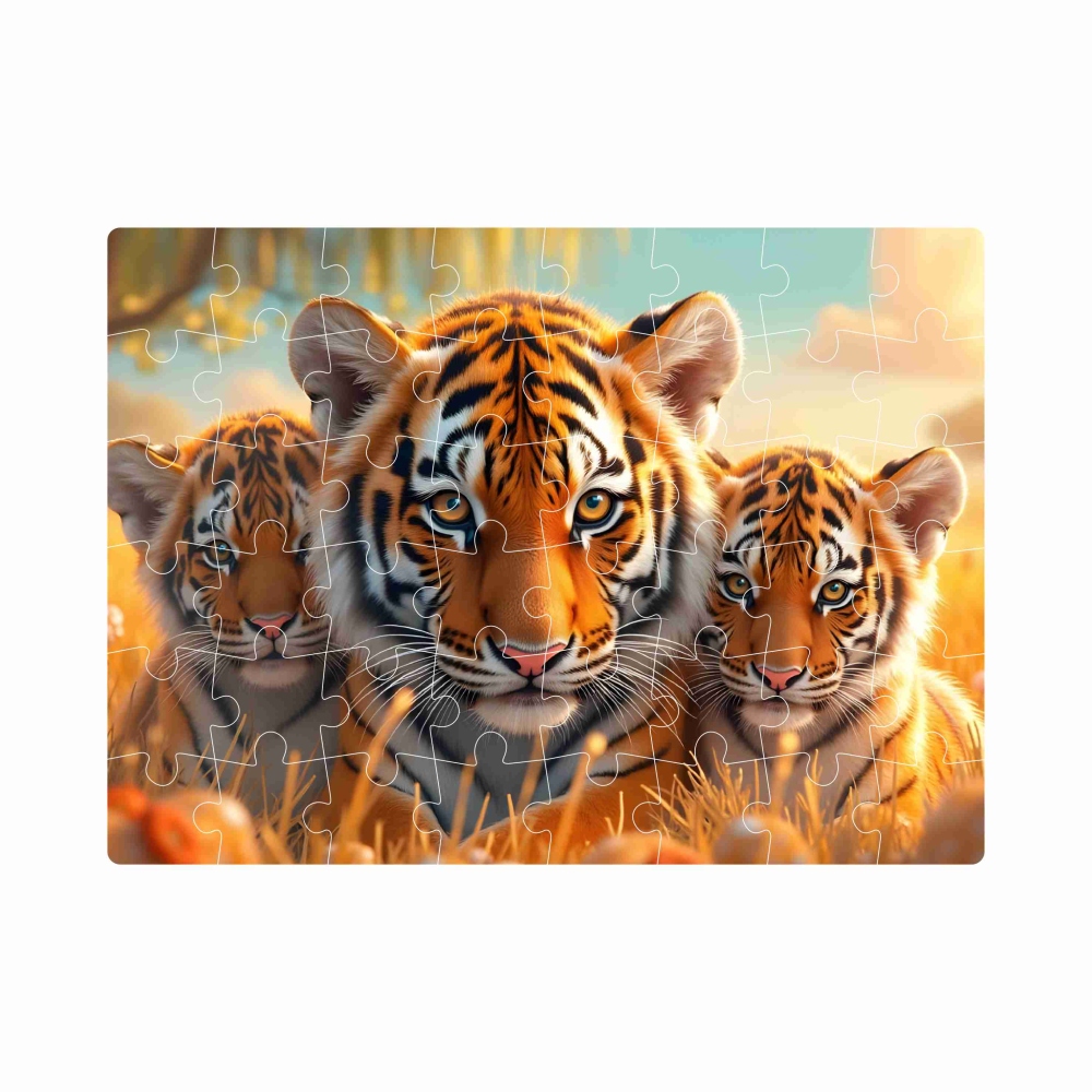 Puzzle 20x15cm (40 dílků) s obrázkem - tygřice s mláďaty