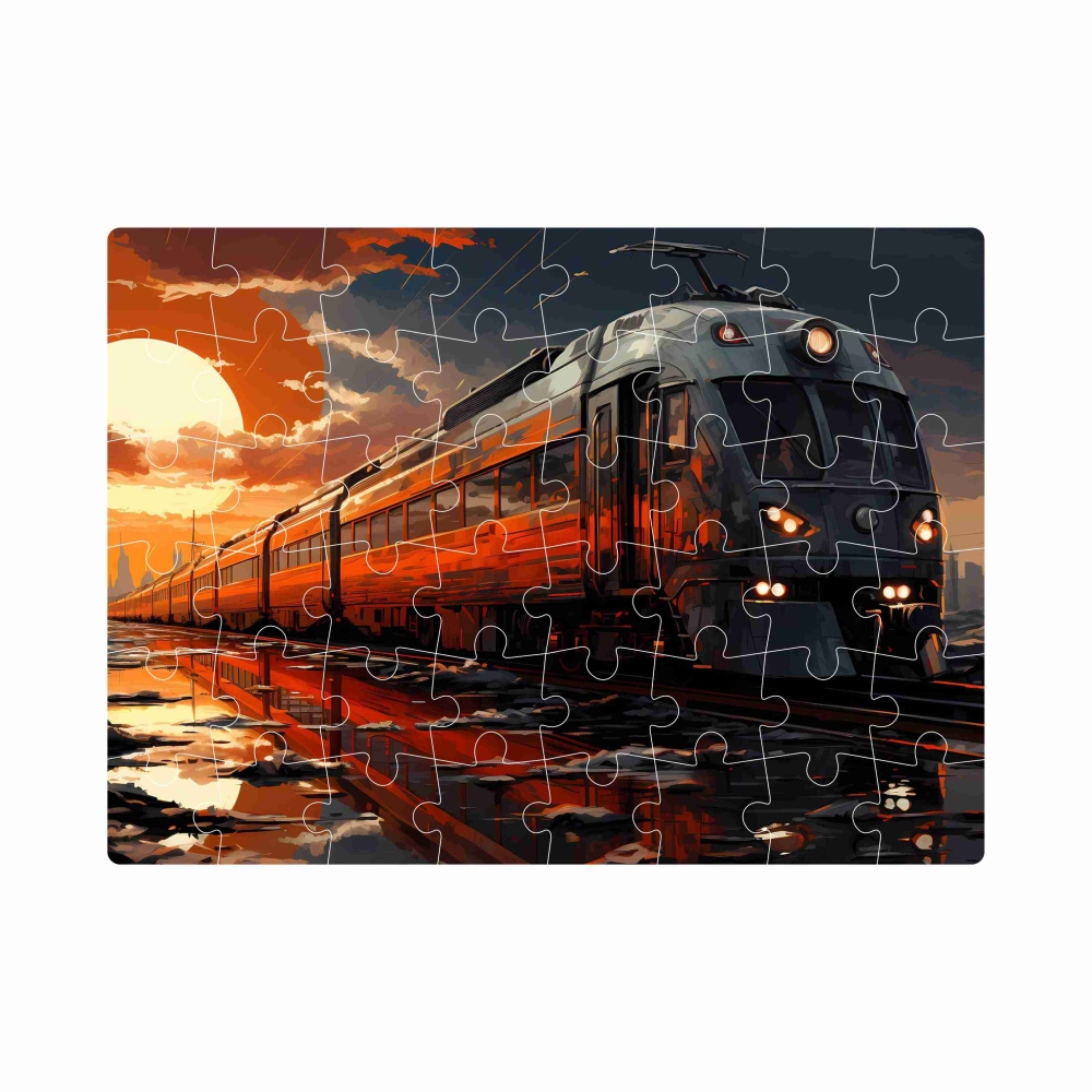 Puzzle 20x15cm (40 dílků) s obrázkem - vlak při západu slunce