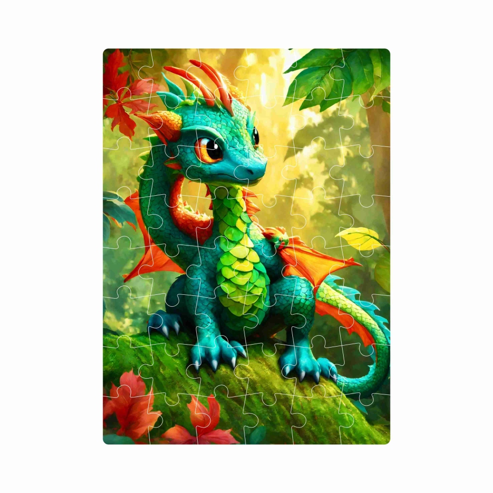 Puzzle 20x15cm (40 dílků) s obrázkem - zelený dráček