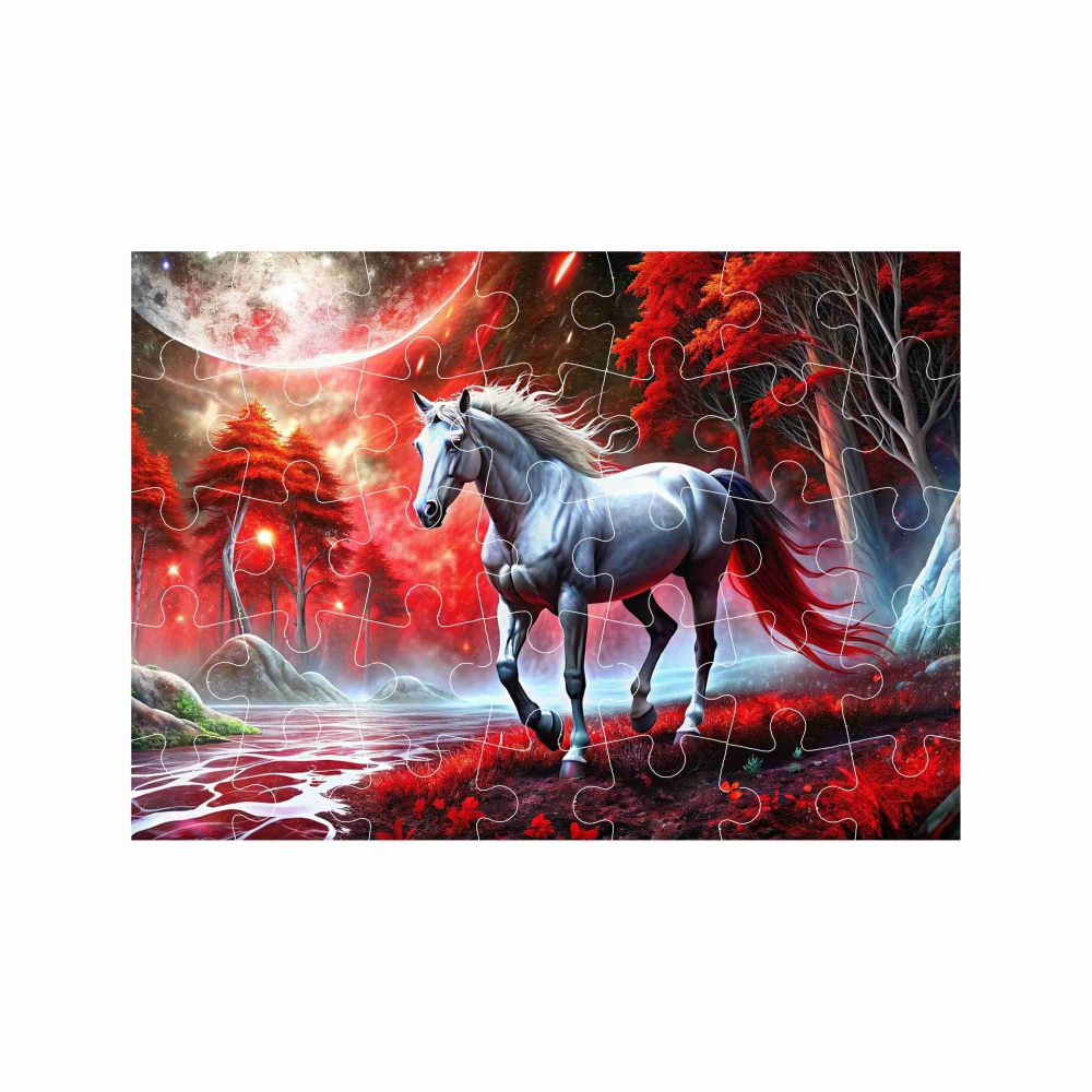 Puzzle 27x19,5cm (35 dílků) s obrázkem - kůň ve fantasy lese