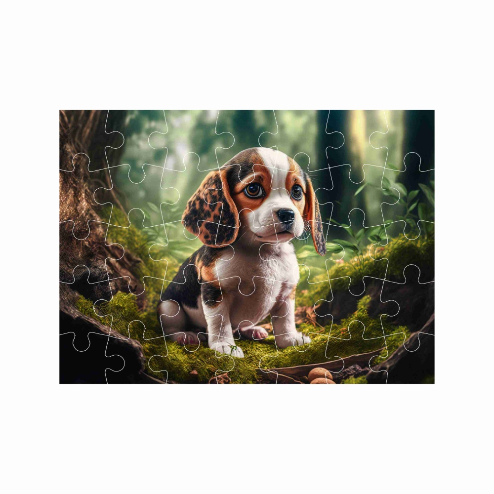 Puzzle 27x19,5cm (35 dílků) s obrázkem - štěně v lese