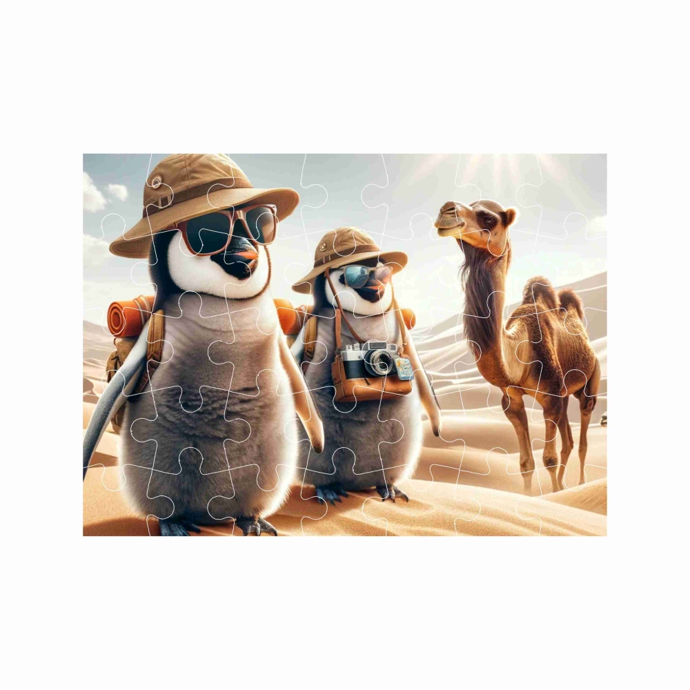Puzzle 27x19,5cm (35 dílků) s obrázkem - tučňáci na poušti