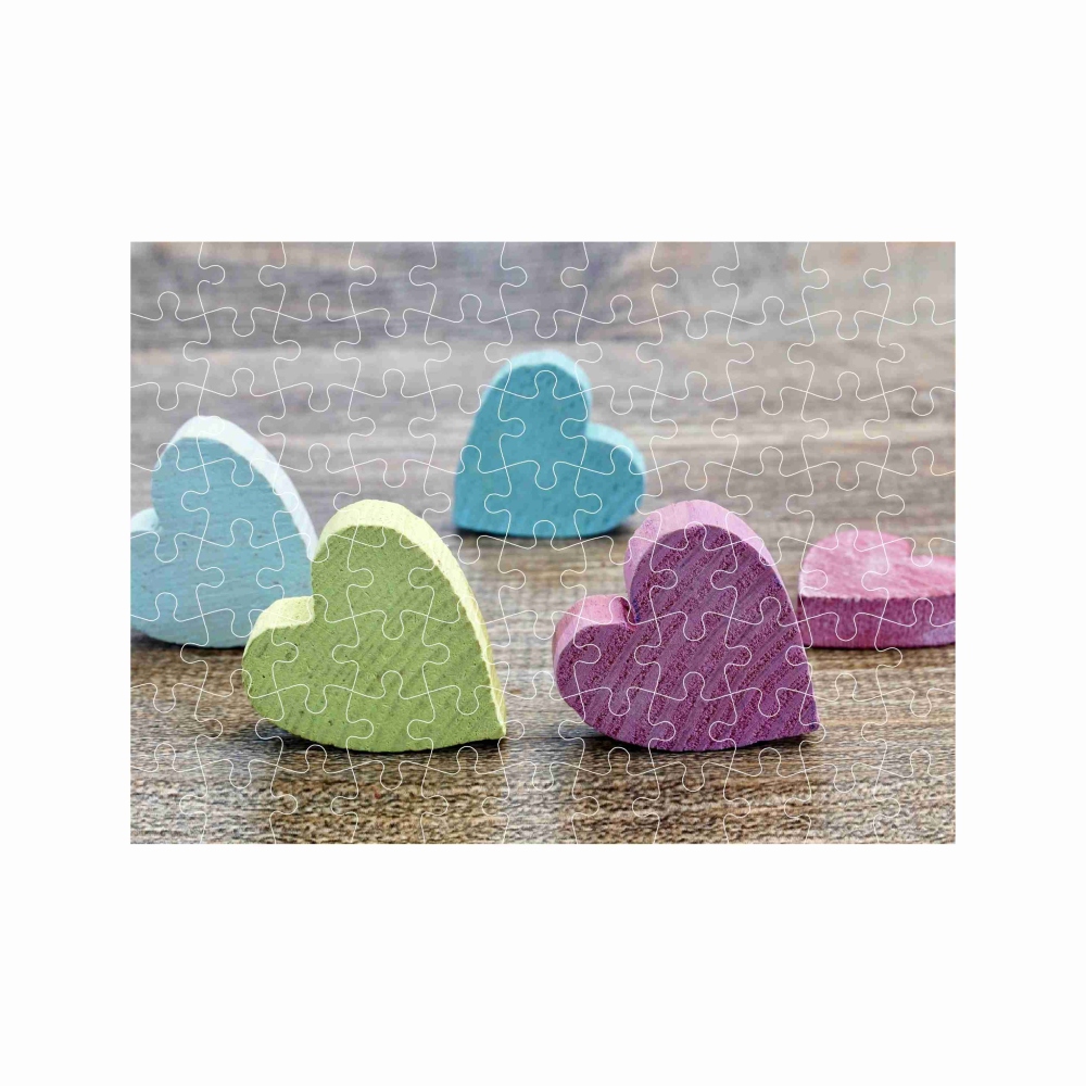 Puzzle 27x19,5cm (88 dílků) s obrázkem - dřevěná srdíčka