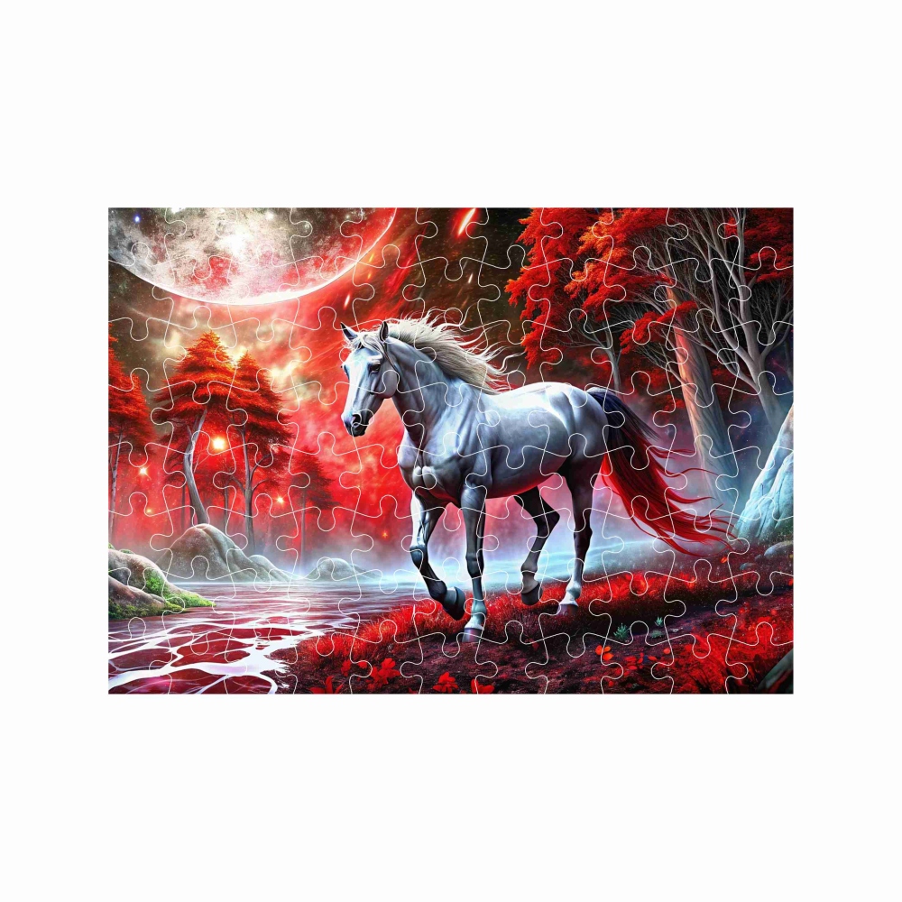 Puzzle 27x19,5cm (88 dílků) s obrázkem - kůň ve fantasy lese